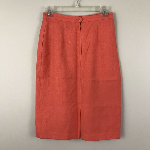 Vintage Womens Size 6 Skirt Coral Pink Orange Pockets Zip Back Knee Length - Picture 3 of 4